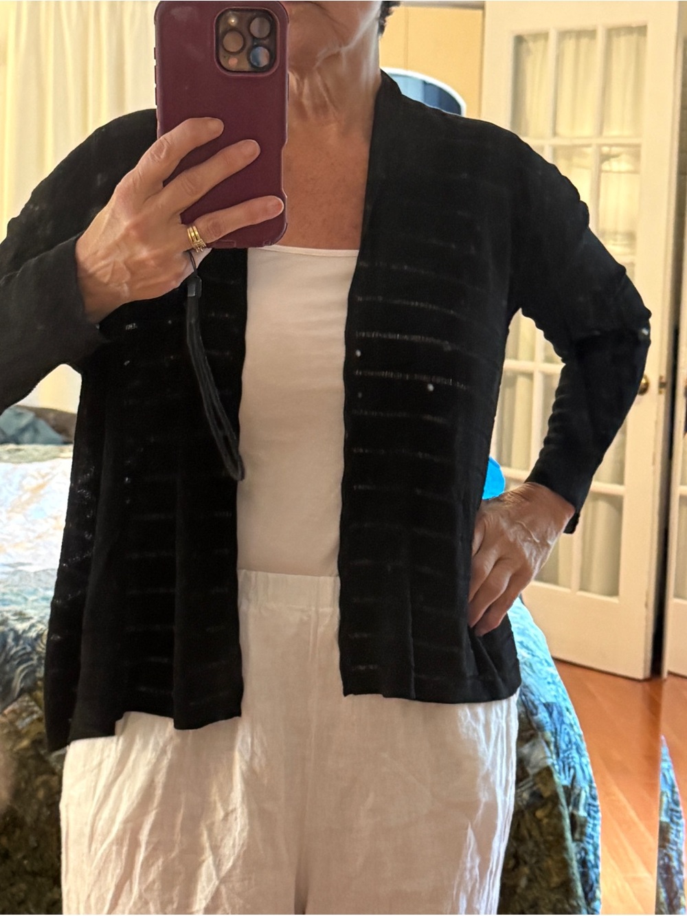 Black Eileen Fisher Open-Front Textured Cardigan